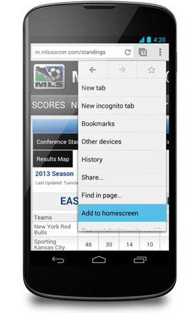 add to homescreen chrome browser for android