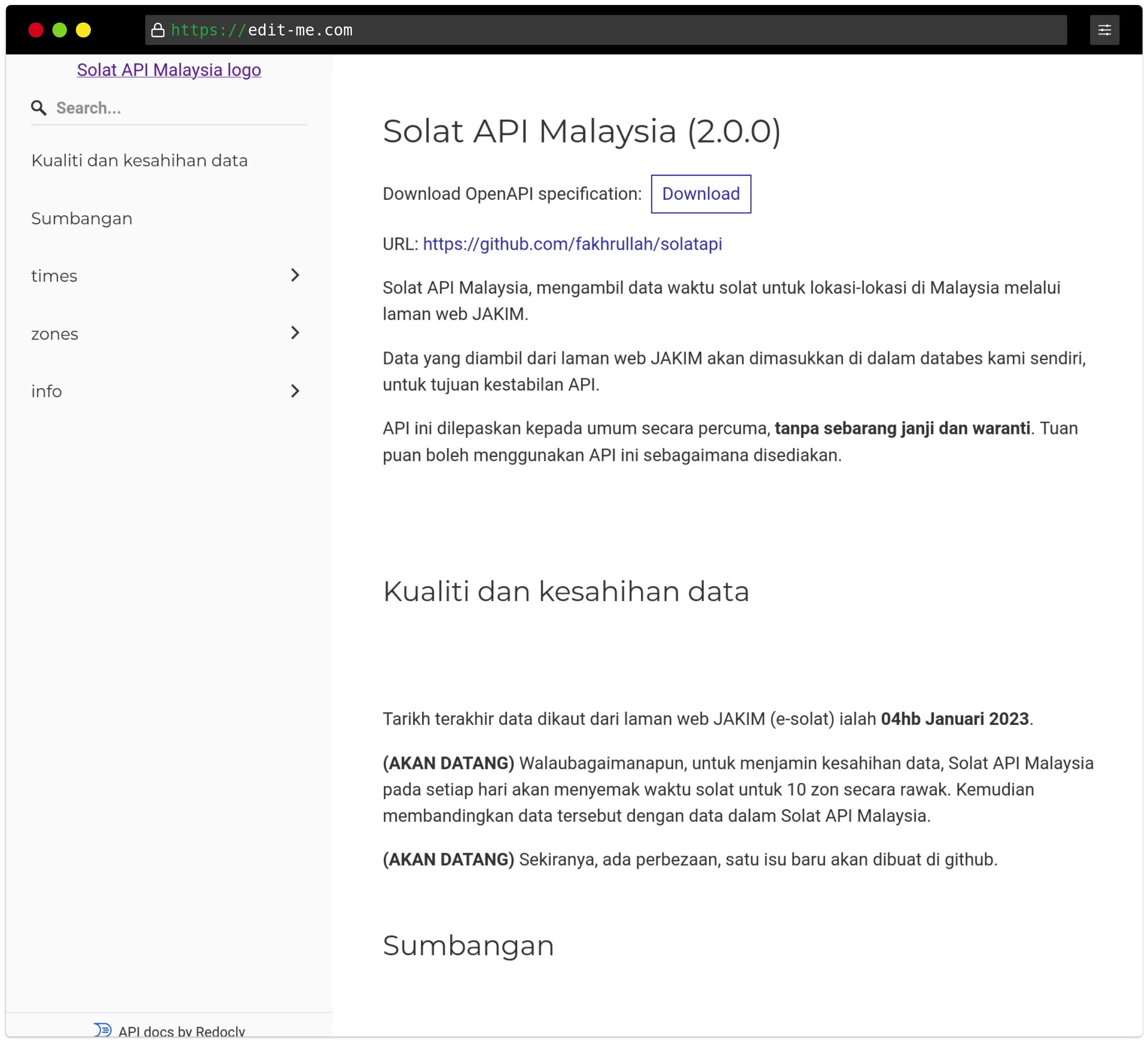 SolatAPI website screenshot