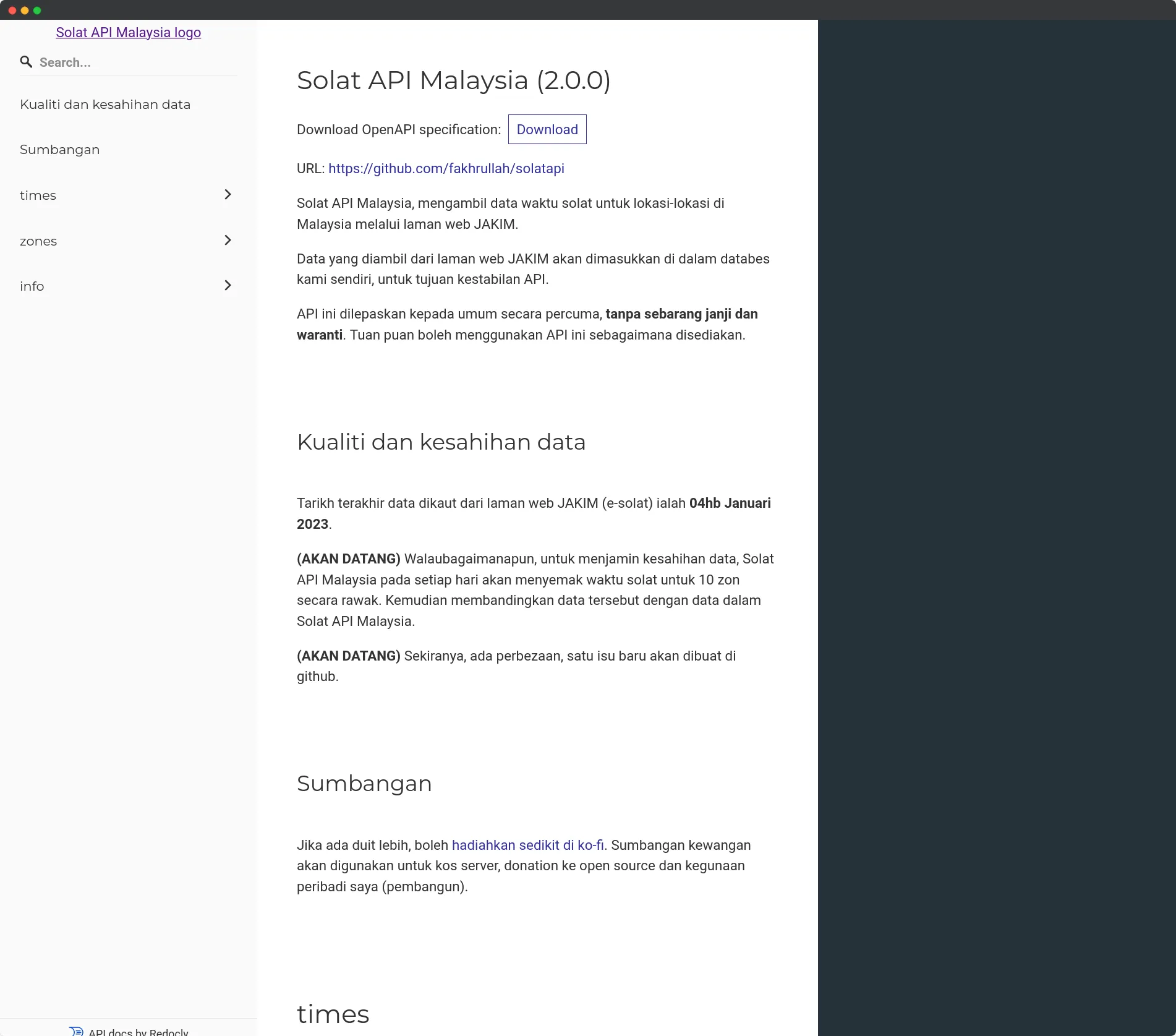 SolatAPI website screenshot