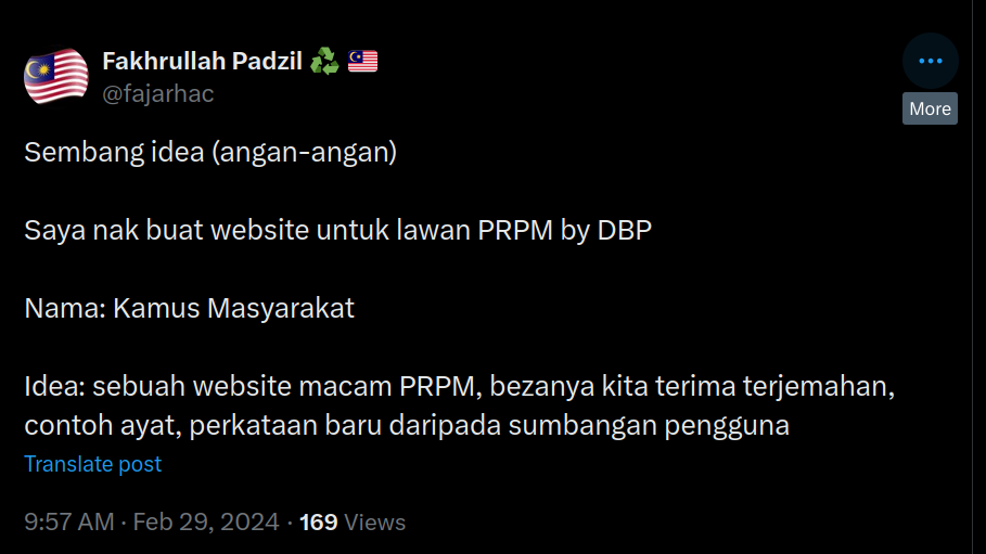 Twitter post Kamus Masyarakat