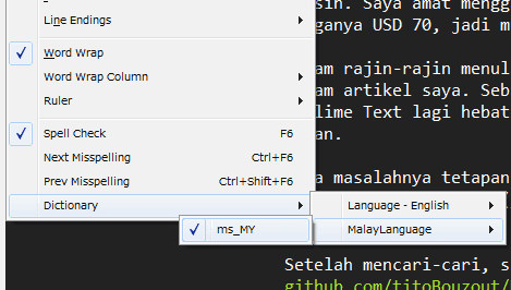 Semak ejaan bahasa melayu di Sublime Text